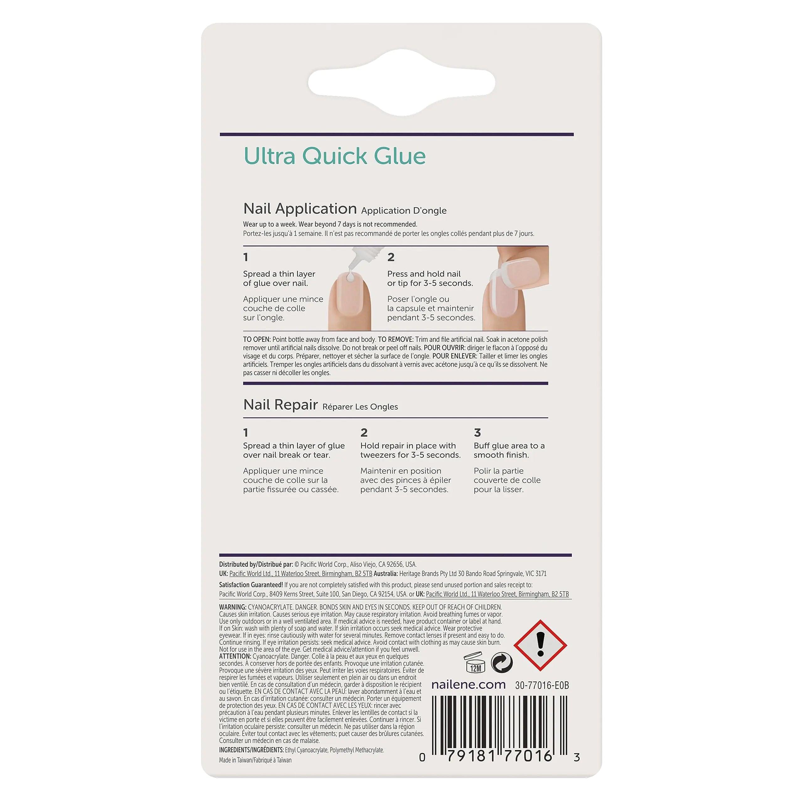 Nailene Ultra Quick Nail Glue - Durable, Easy to Apply False Nail Glue – Repairs Natural Nails – Quick-Drying Nail Adhesive Lasts Up to 7 Days - 3 g/0.10 oz - 6 Pack - Evallys.com # #