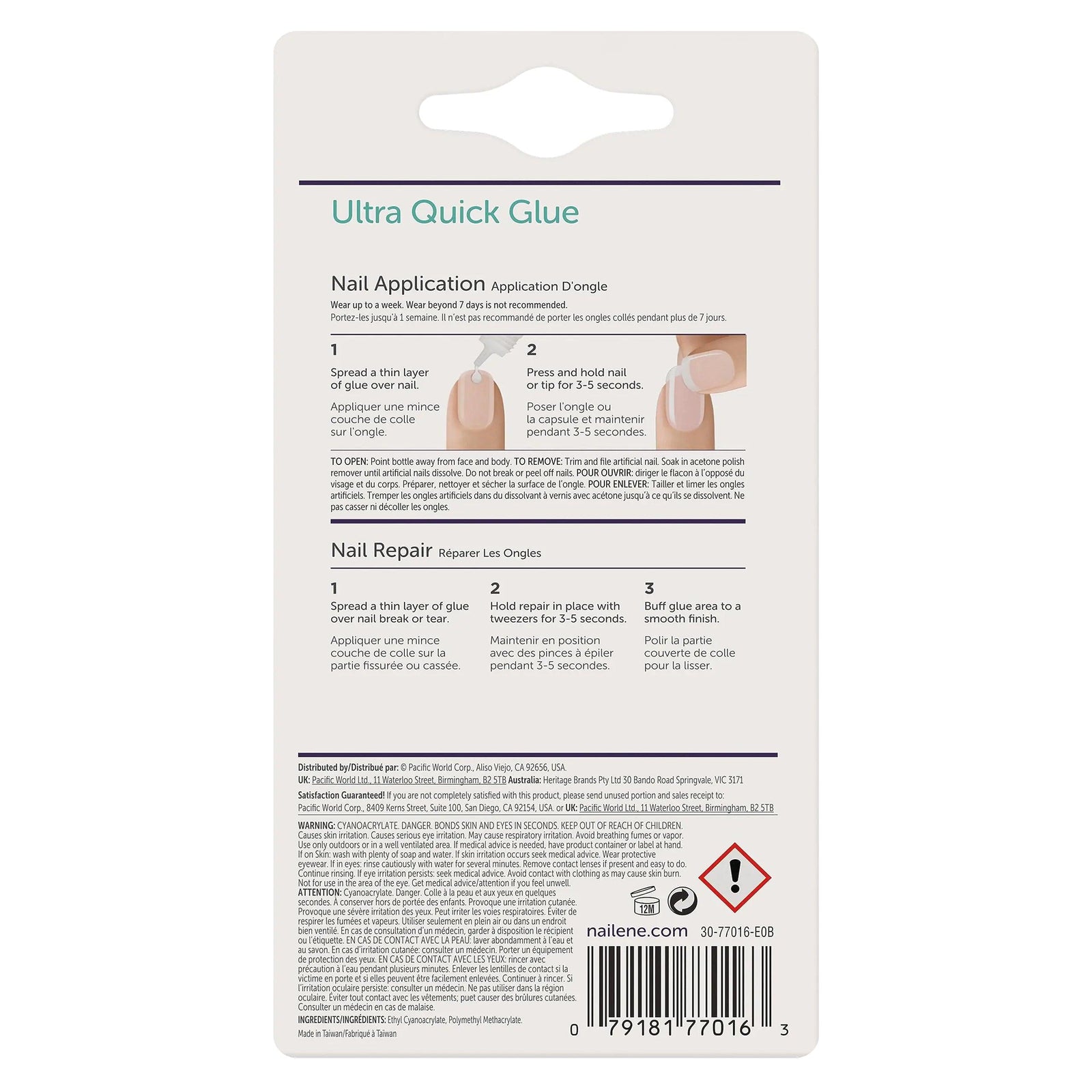 Nailene Ultra Quick Nail Glue - Durable, Easy to Apply False Nail Glue – Repairs Natural Nails – Quick-Drying Nail Adhesive Lasts Up to 7 Days - 3 g/0.10 oz - 6 Pack - Evallys.com # #