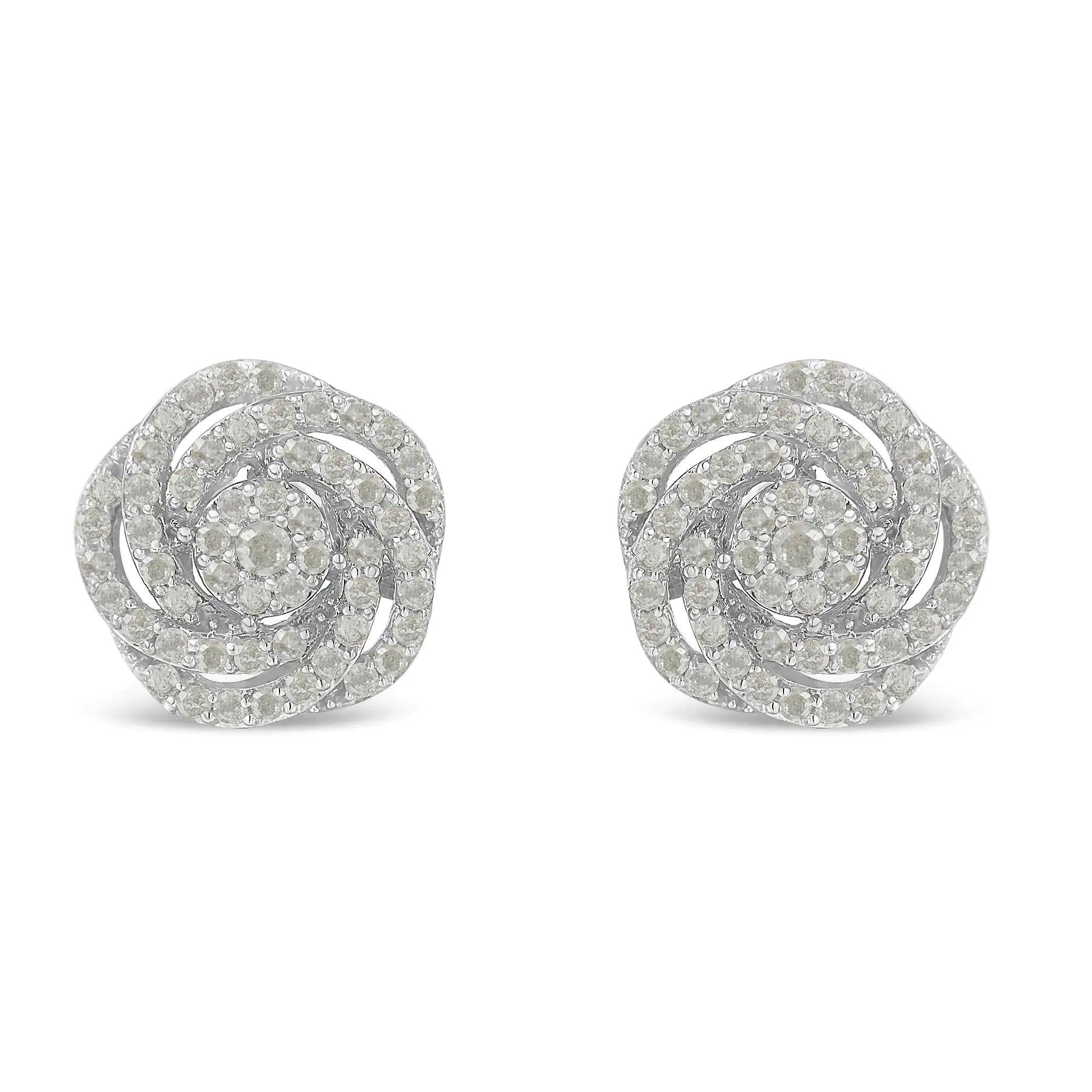 10KT White Gold Diamond Flower Stud Earring (1/2 cttw, I-J Color, I1-I2 Clarity) - Evallys.com # #