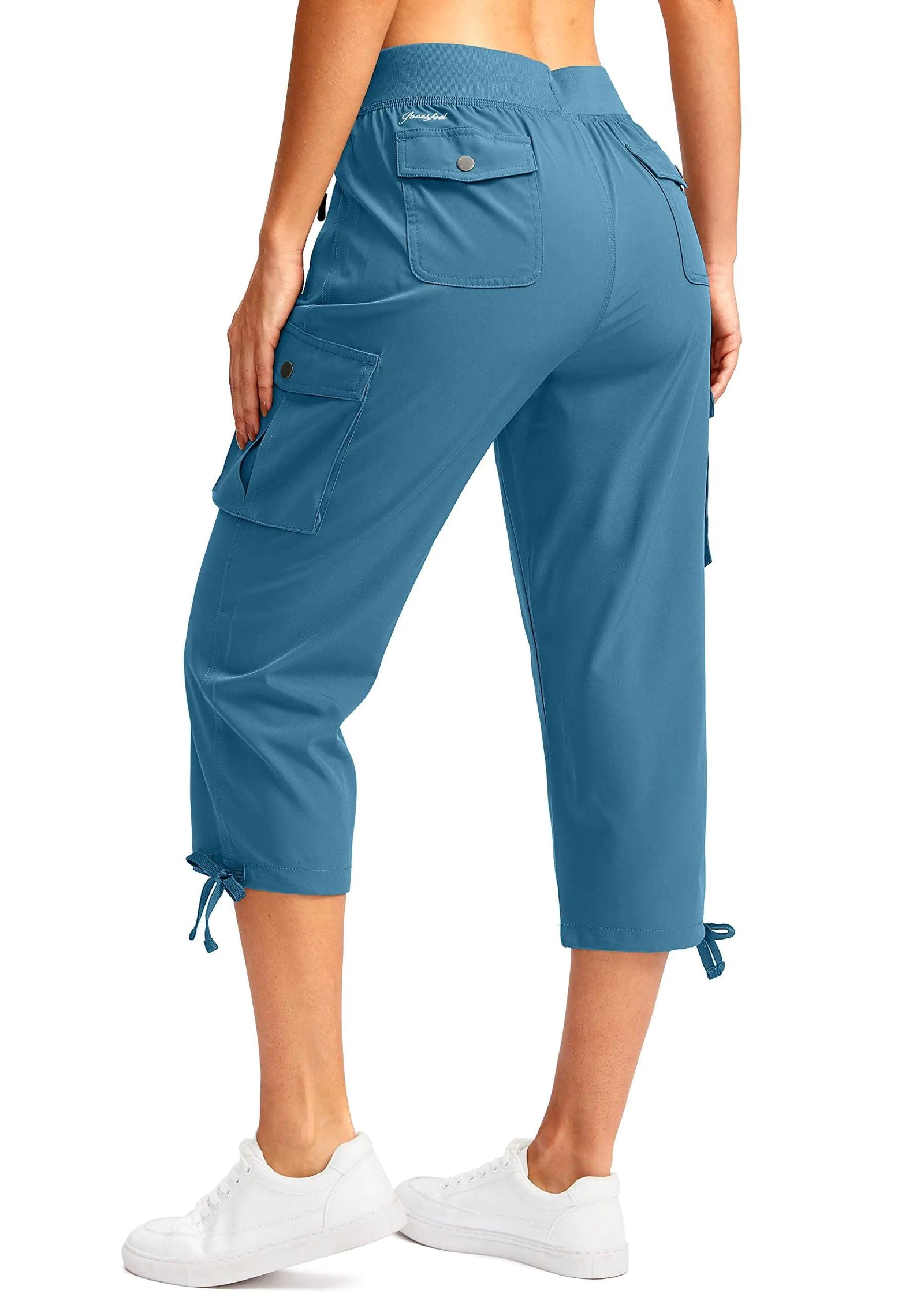 Soothfeel Women's Cargo Capris Pants with 6 Pockets Lightweight Quick Dry Travel Hiking Summer Pants for Women Casual Blue 4X-Large - Evallys.com # #