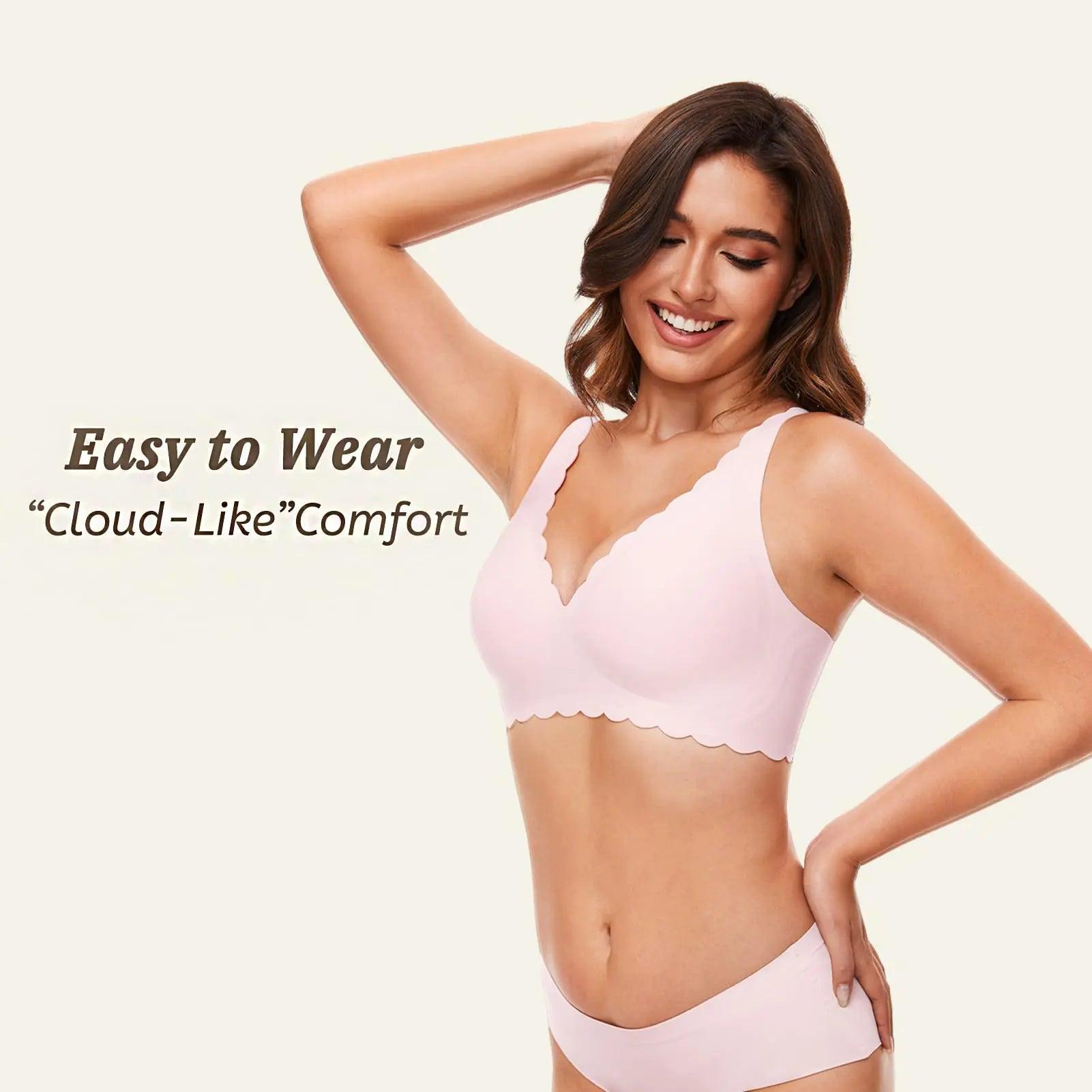 Deep V Petal Bras for Women No Underwire Soft Wireless Bras Comfort Seamless Bralettes with Extender Small Light Pink - Evallys.com # #