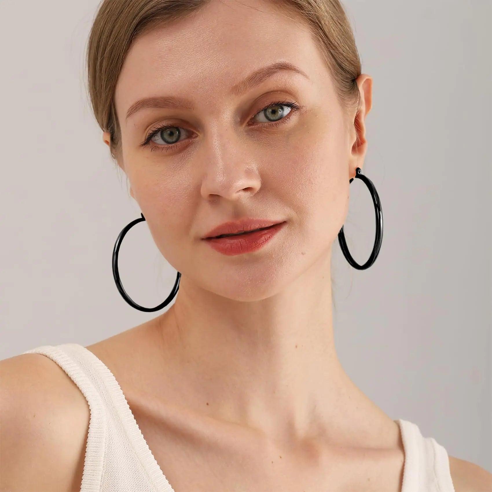 4mm Thick Gold Chunky Earrings Steling Silver Post Hoops Earrings For Women Hollow Tube Hoops Earrings Thick Gold Hoop Earrings Hypoallergenic Lightweight Gold Hoop Large Earrings 20/30/40/50/60MM black,4*50mm - Evallys.com # #