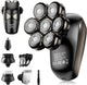 Detachable Head Shavers, SHPAVVER 5-in-1 Electric Razor IPX7 Waterproof for Bald Men, Wet/Dry LED Display Rechargeable 7D Rotary Shaver Grooming Kit with Type-C Charge (A) Brown - Evallys.com