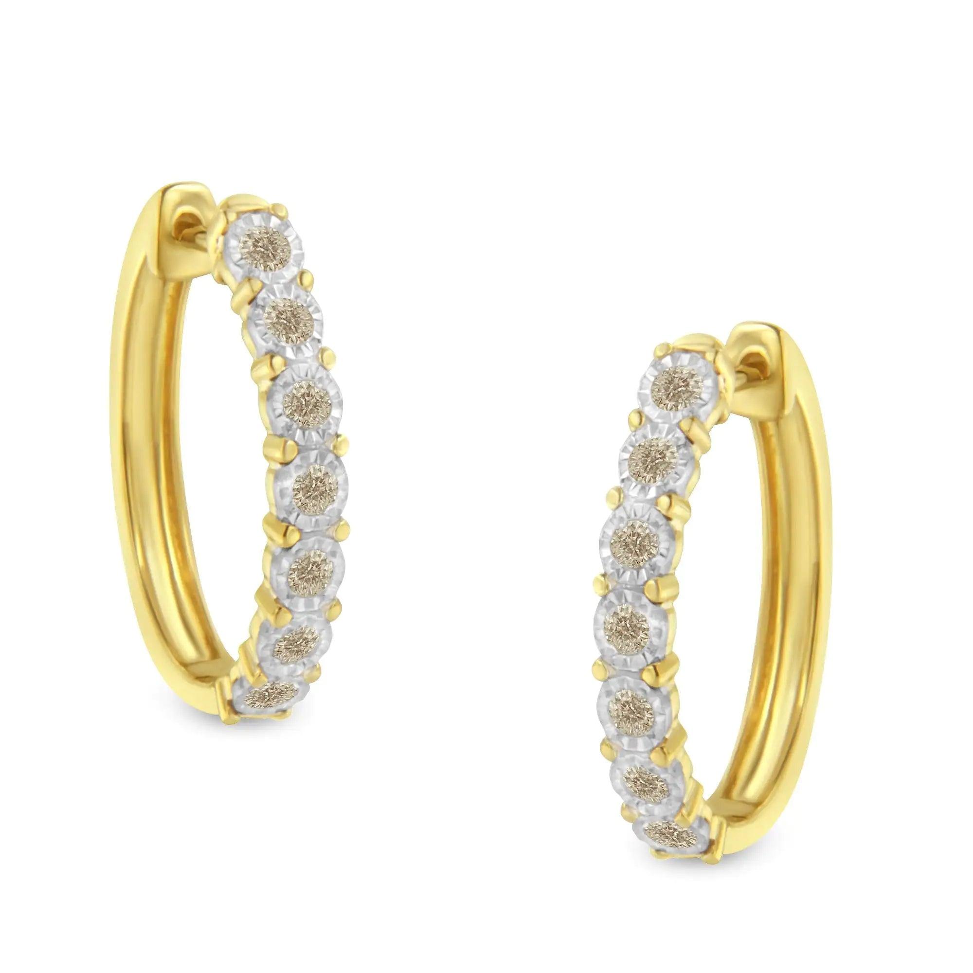 10KT Two-Toned Gold Diamond Hoop Earring (1/2 cttw, J-K Color, I2-I3 Clarity) - Evallys.com # #