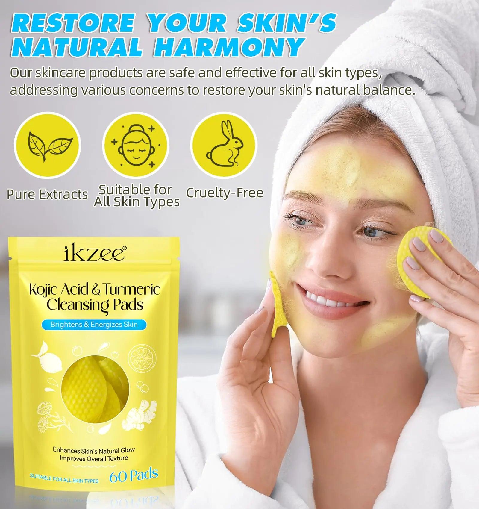 Kojic Acid and Turmeric Cleansing Pads, Turmeric Kojic Acid Lemon Chamomile Pads, Kojic Acid Turmeric Cleansing Pads for Face -60PCS Yellow-60PCS 60 Count (Pack of 1) - Evallys.com # #