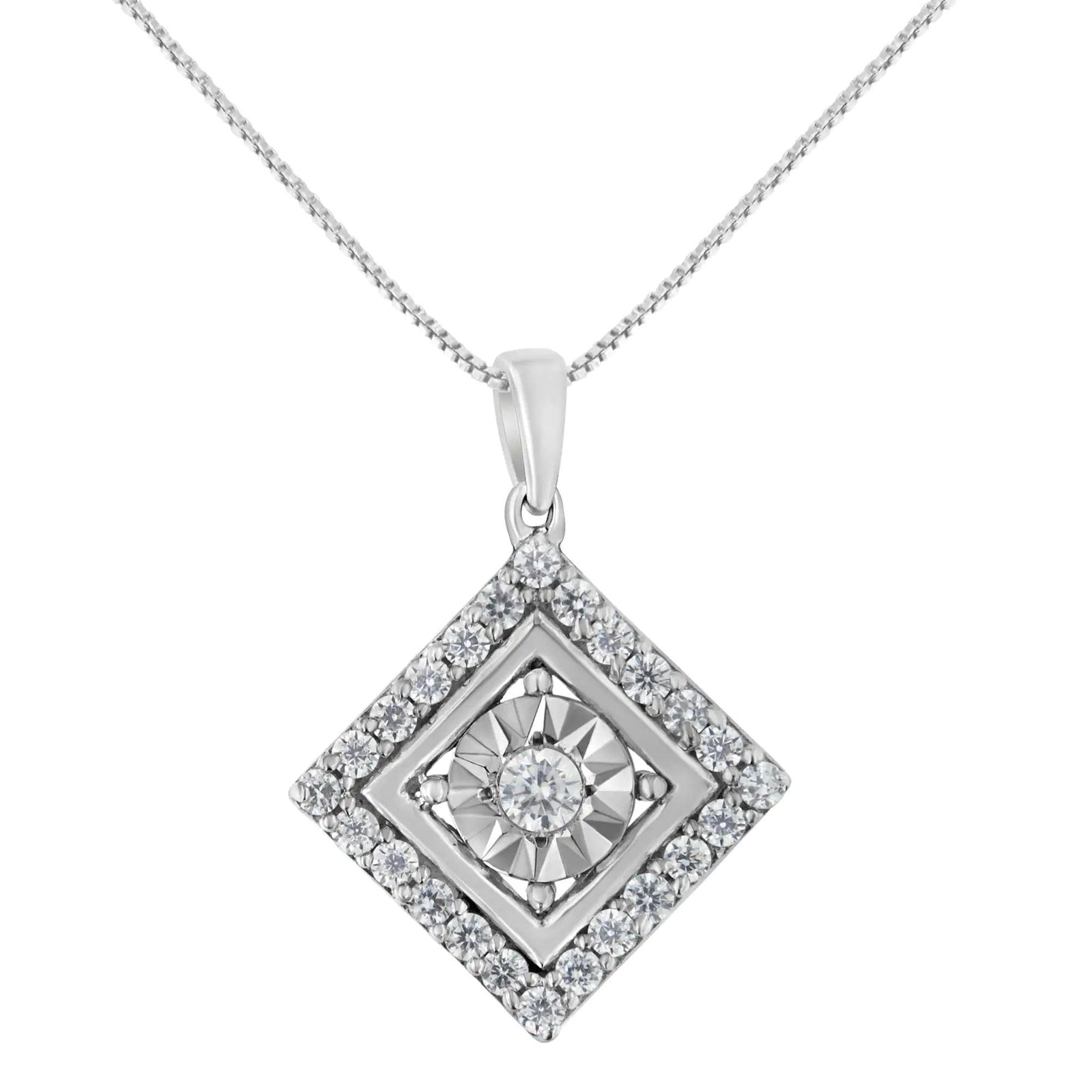 10KT White Gold 1/2 cttw Diamond Square Pendant Necklace (I-J Color, I2-I3 Clarity) - Evallys.com # #