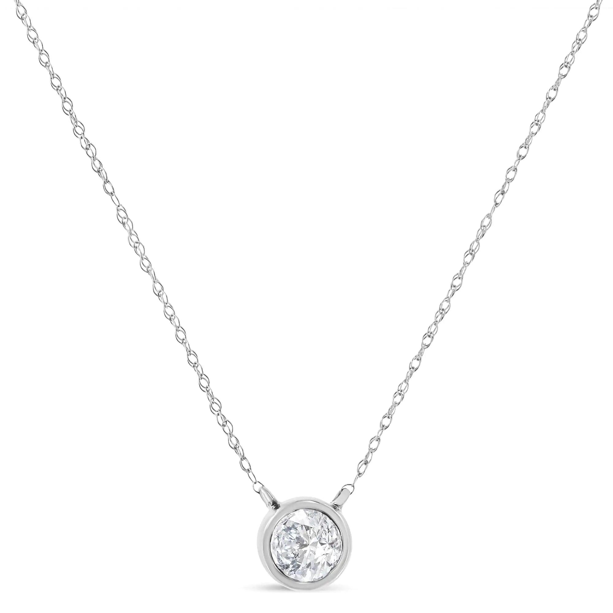 AGS Certified 10K Gold Diamond Solitaire Pendant Necklace (G-H, SI2-I1) - Evallys.com # #