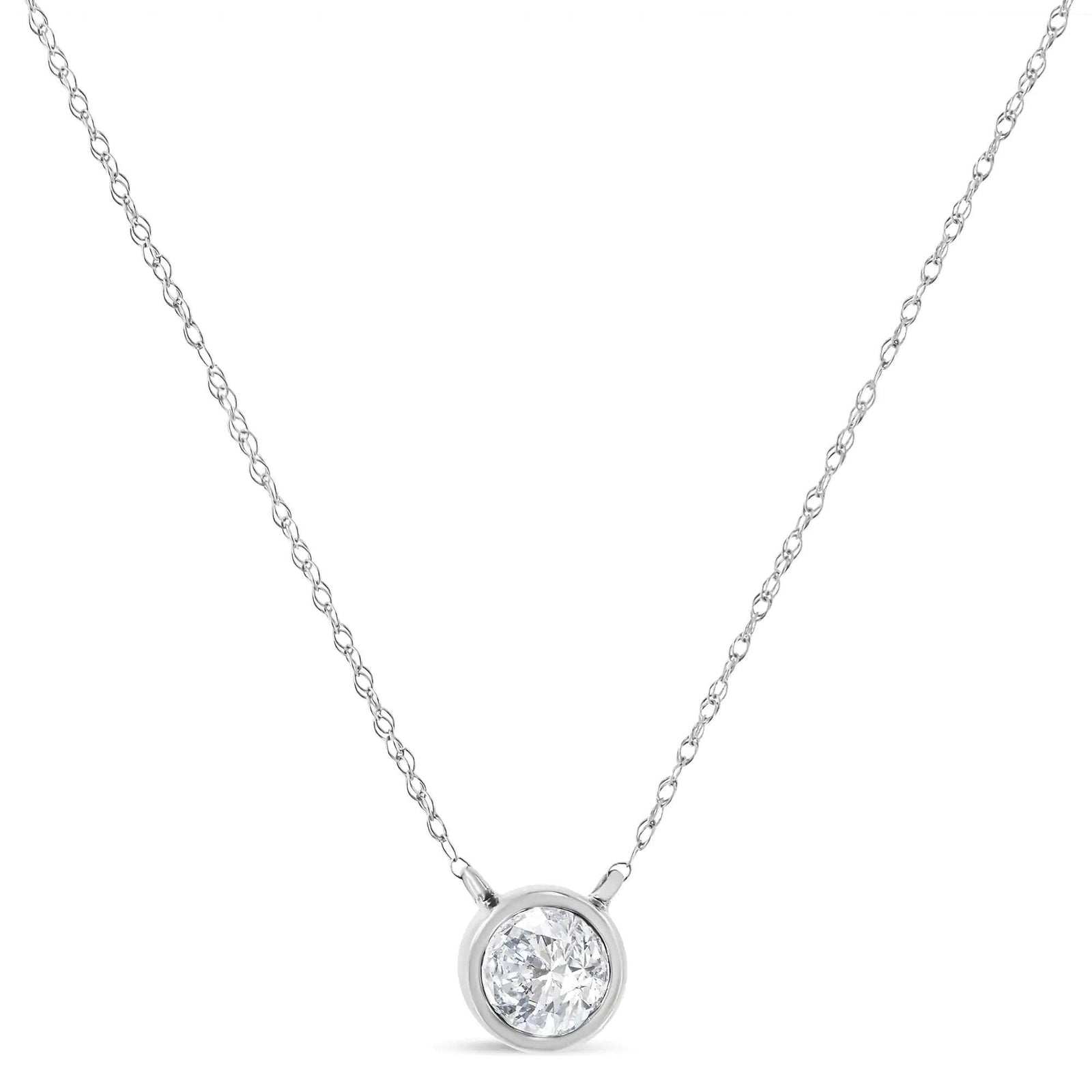 AGS Certified 10K Gold Diamond Solitaire Pendant Necklace (G-H, SI2-I1) - Evallys.com # #