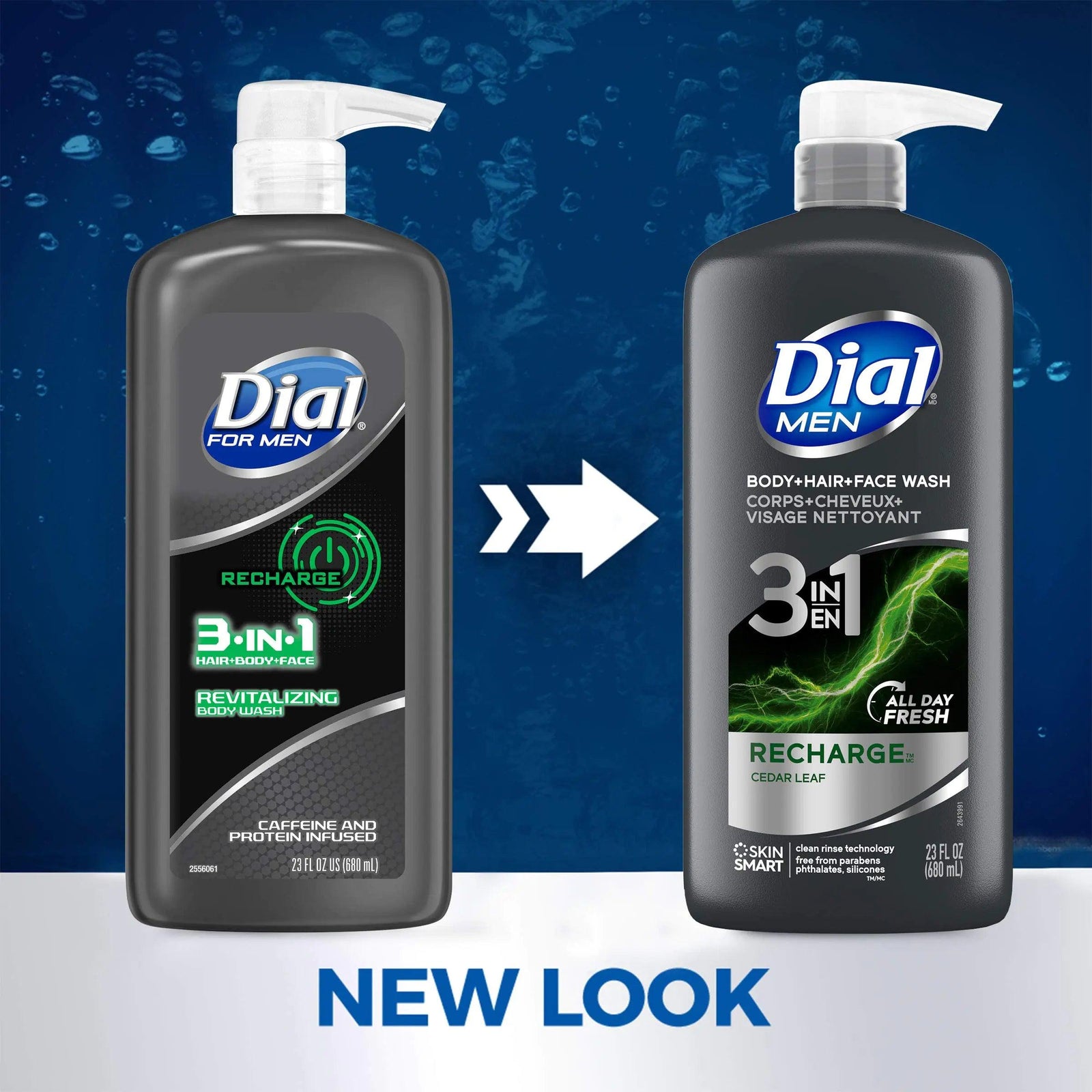 Dial Men 3in1 Body, Hair and Face Wash, Recharge, 69 fl oz (3-23 fl oz Bottles) 23 Fl Oz (Pack of 3) - Evallys.com # #