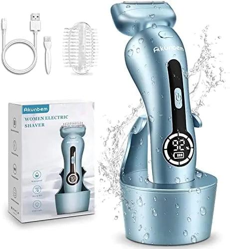 Electric Razors for Women for Legs Bikini Trimmer Electric Shaver for Women Underarm Public Hairs Rechargeable Womens Shaver Wet Dry Use Painless Cordless with Detachable Head (Blue) - Evallys.com # #