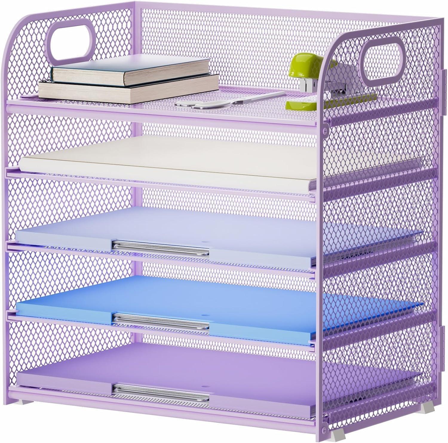 Marbrasse 2 Pack Desk Organizer with Handle, 5 Tier Paper Organizer Letter Tray Organizer, Mesh Desk File Organizer for Office, School and Home - Evallys.com # #