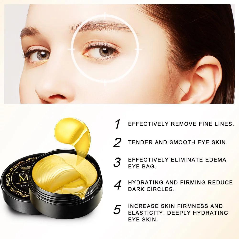 24K Gold Eye Mask Collagen Eye Mask Patches for Hydrating and Firming, Reduce Fine Line, Eye Bags, Wrinkles and Dark Circles-60Pcs - Evallys.com # #