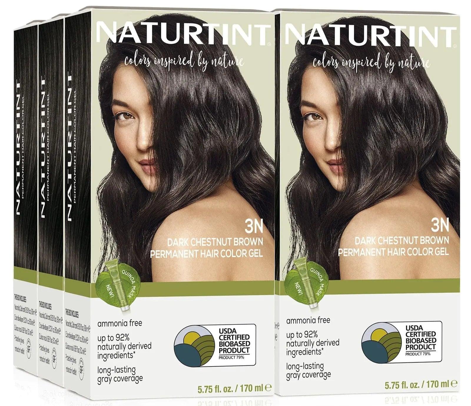 Naturtint Permanent Hair Color 3N Dark Chestnut Brown (Pack of 6), Ammonia Free, Vegan, Cruelty Free, up to 100% Gray Coverage, Long Lasting Results - Evallys.com # #