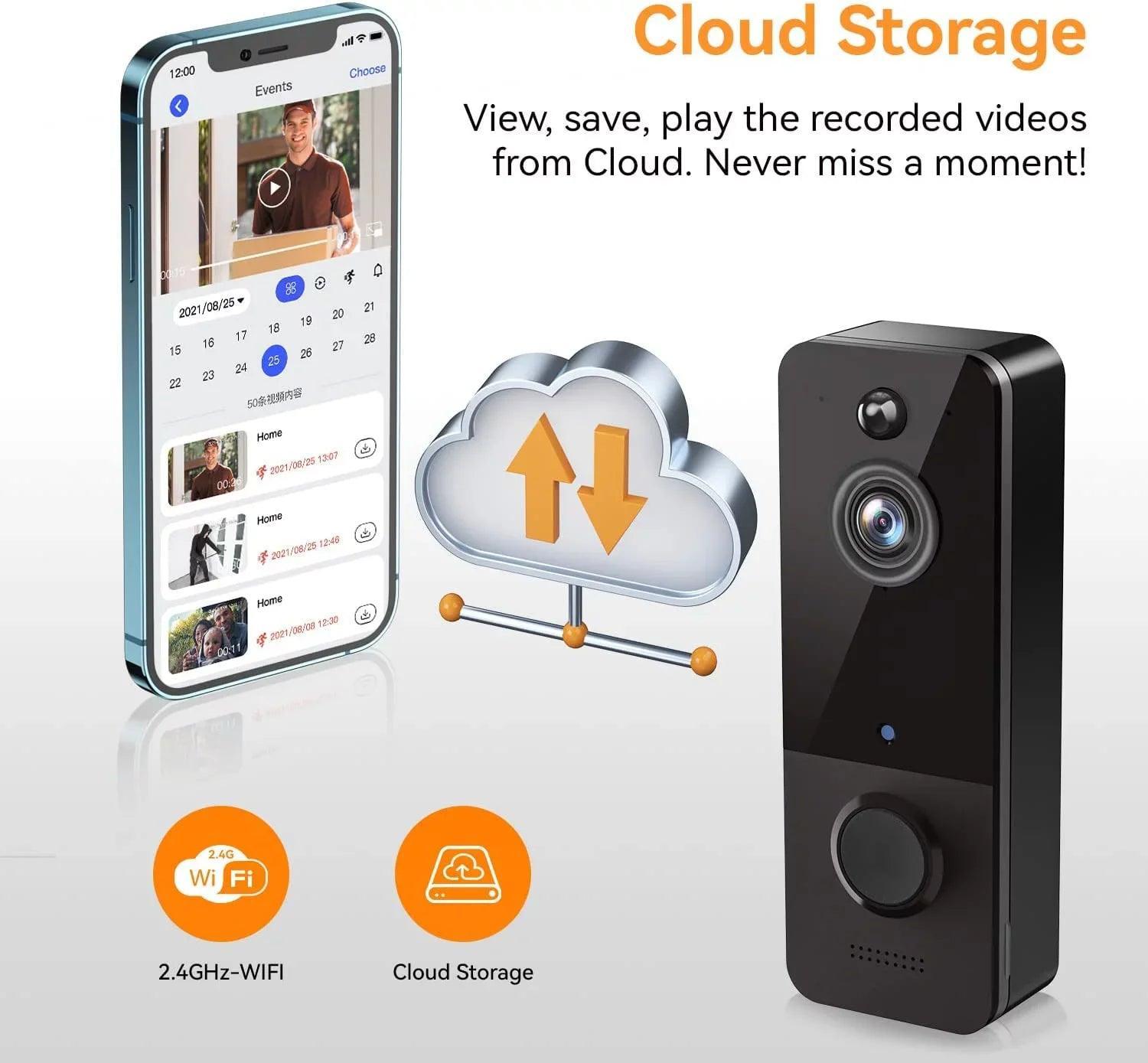 Wireless Doorbell Camera with Chime, Smart Video Doorbell Security Camera with ，Black - Evallys.com # #