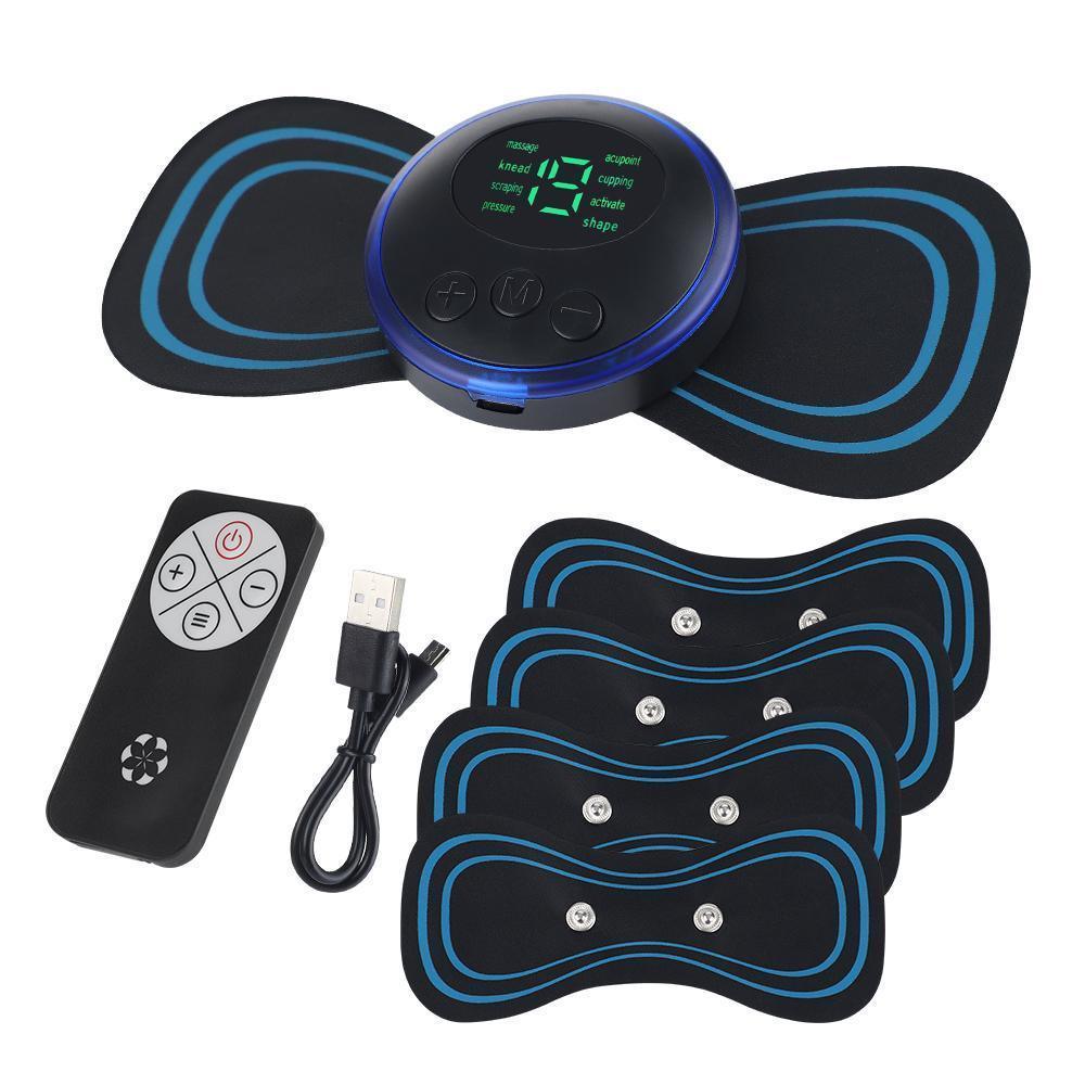 Mini Neck Massager, Lymphatic Drainage Massager, Portable Mini Back Massage Device For Neck Shoulder Back Waist, Remote Control With 8 Modes 19 Levels Adjustable & 5pcs Massage Stickers - Evallys.com # #