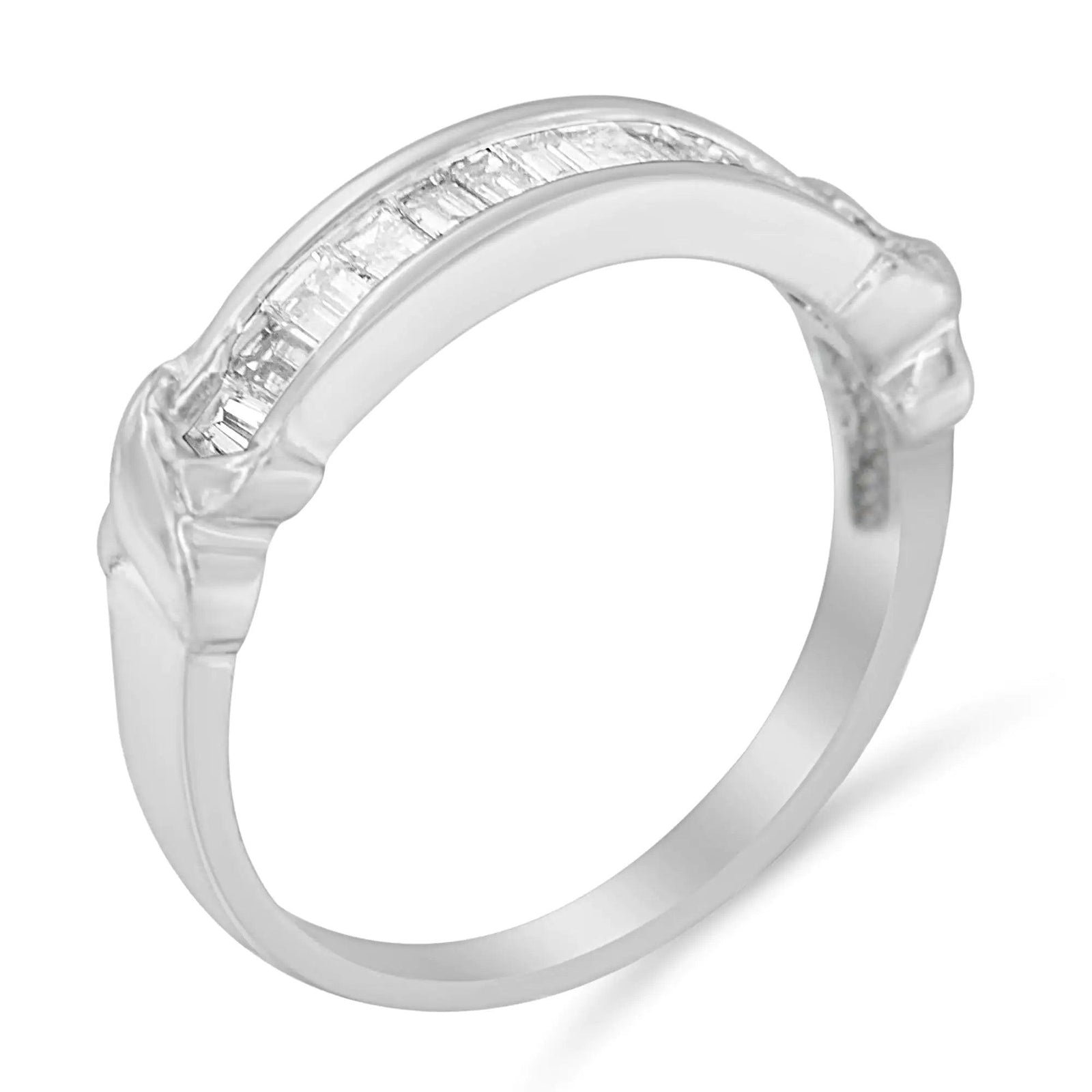 .925 Sterling Silver 1/2 Cttw Baguette Cut Diamond Channel Set X-Station Wedding Ring (H-I Color, I1-I2 Clarity) - Evallys.com # #