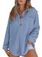 Astylish Women Waffle Knit Tops Henley Shirts Long Sleeve V Neck Solid Color Casual Tunics Large X Sky Blue - Evallys.com # #