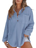 Astylish Women Waffle Knit Tops Henley Shirts Long Sleeve V Neck Solid Color Casual Tunics Large X Sky Blue - Evallys.com # #