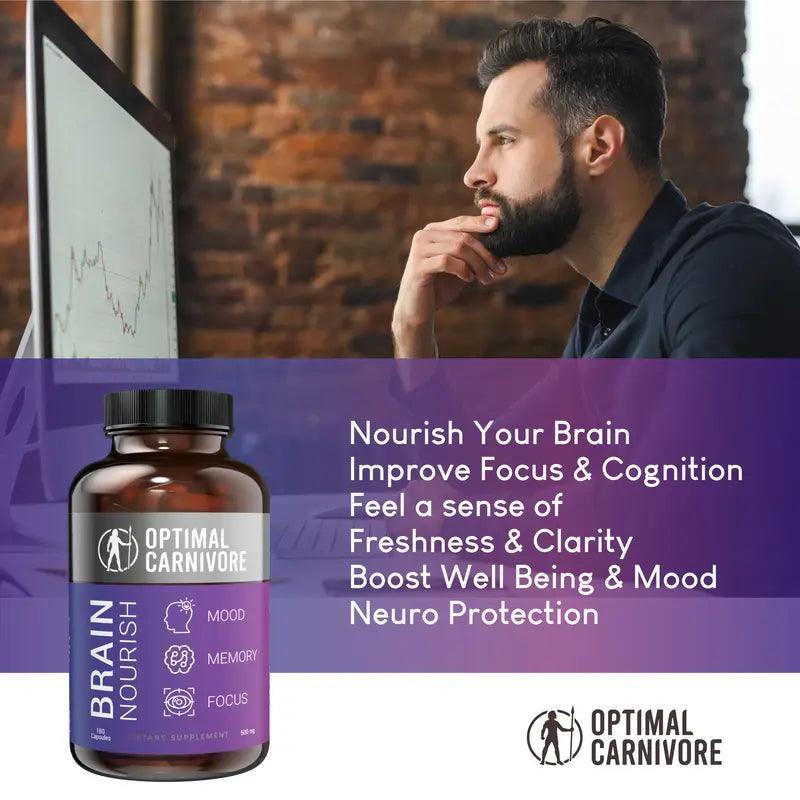 Lions Mane & Beef Brain, Nootropics Brain Support Supplement, Brain Supplements for Memory and Focus, 180 Capsules - Evallys.com # #