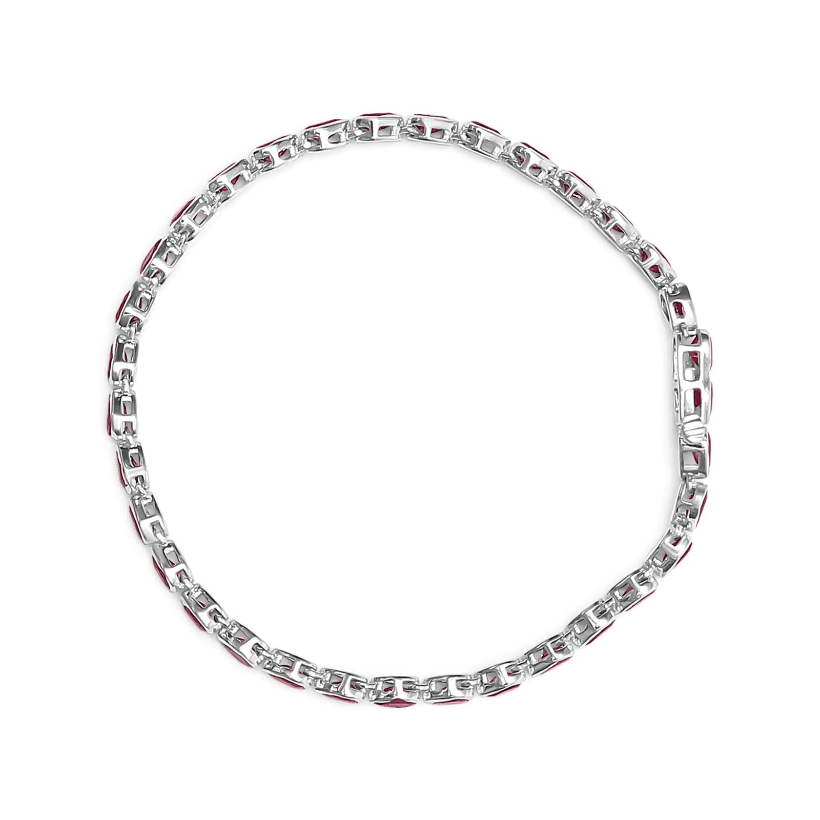 .925 Sterling Silver Bezel Set Pear Shaped Lab Created Pink Ruby Link Bracelet (AAA+ Quality) - Size 7.25