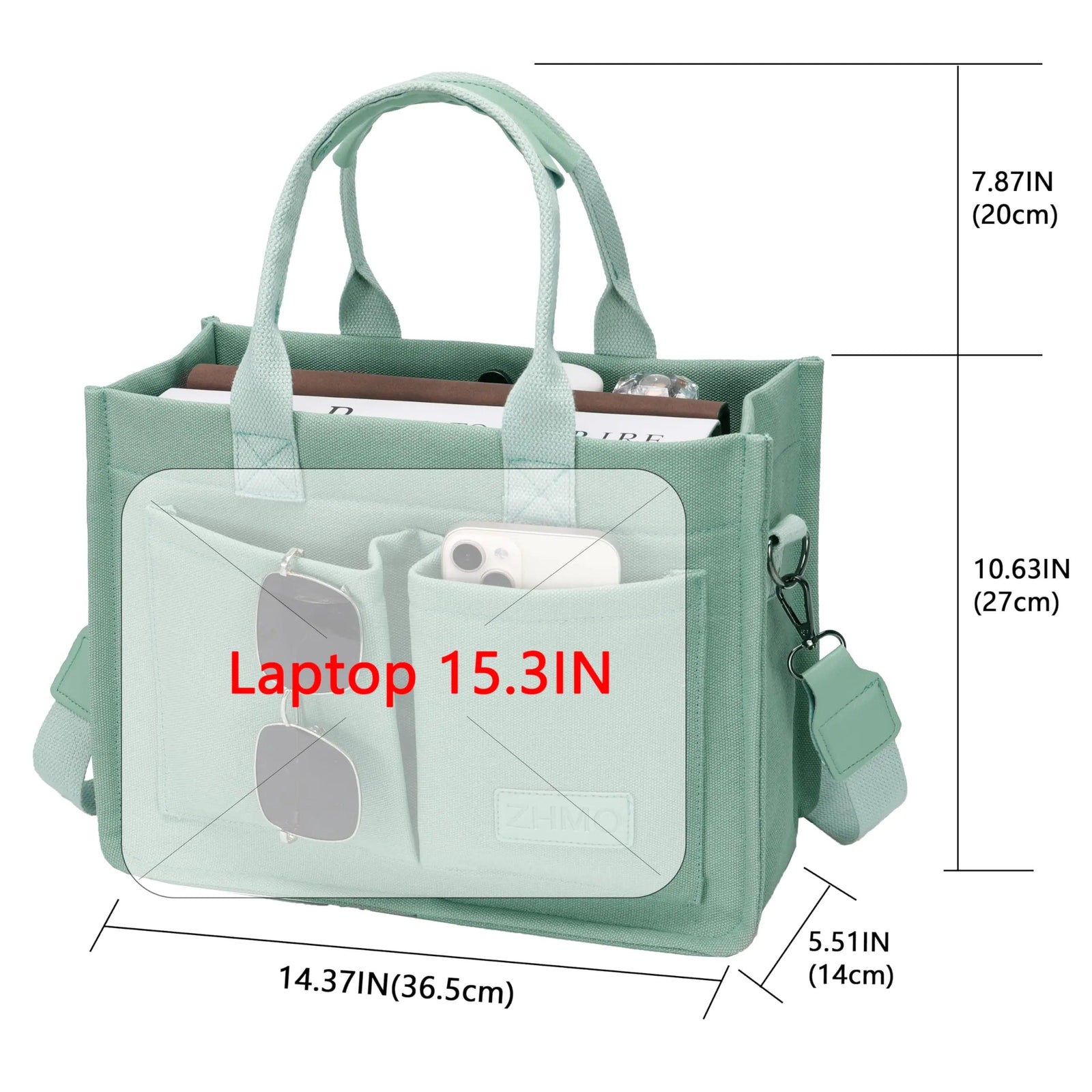 Large Canvas Tote Bag for Women With Pockets,Laptop Crossbody Purses Everything Everyday Bag Handbags for Work Beach Gym Canvs Brisk Green - Evallys.com # #