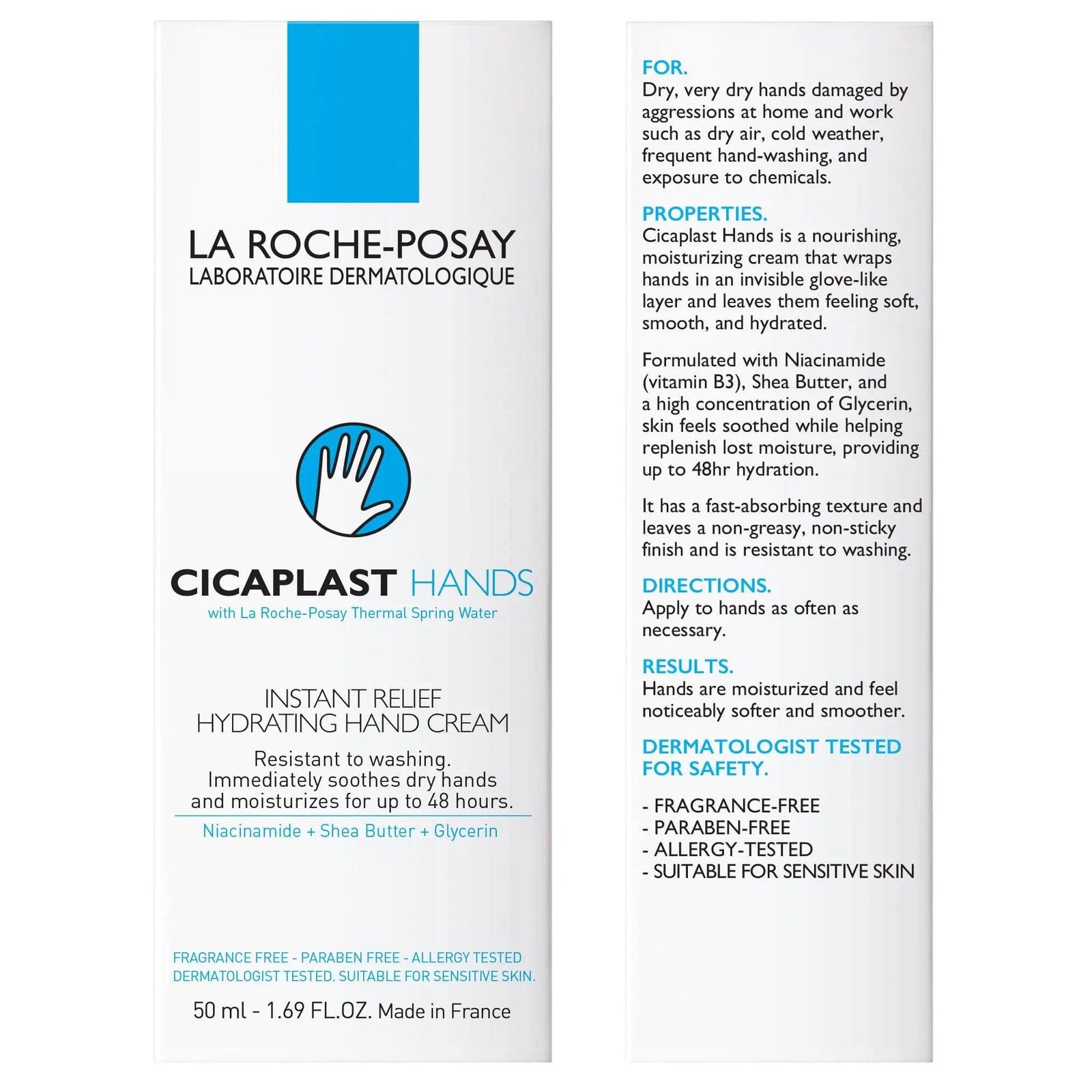 La Roche-Posay Cicaplast Hand Cream, Instant Relief Moisturizing Hand Lotion for Dry Hands, Shea Butter Lotion for Dry Cracked Hands, Non Greasy, Fragrance Free - Evallys.com # #