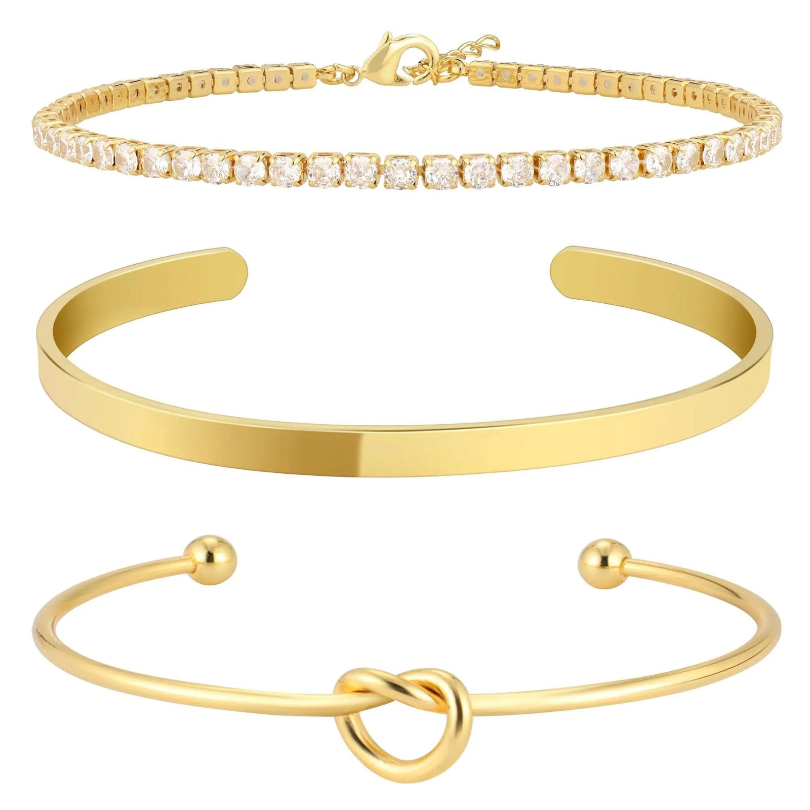 14K Gold Plated Bangle Cuff Bracelet Set for Women Bracelet Stack Adjustable Tennis/Beaded/Paperclip/Cuban Link Chain Bracelets Jewelry Style-03 - Evallys.com # #