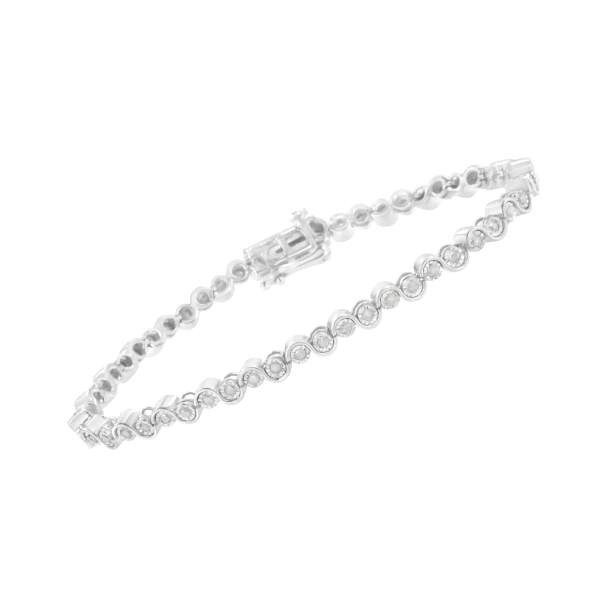 .925 Sterling Silver 1.0 cttw Miracle-Set Diamond "U" Link Bracelet(I-J Color, I3 Clarity) -7.25" - Evallys.com # #