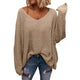 BZB Women's V Neck Long Sleeve Knit Loose Oversized Pullover Sweater Top Medium X-khaki - Evallys.com
