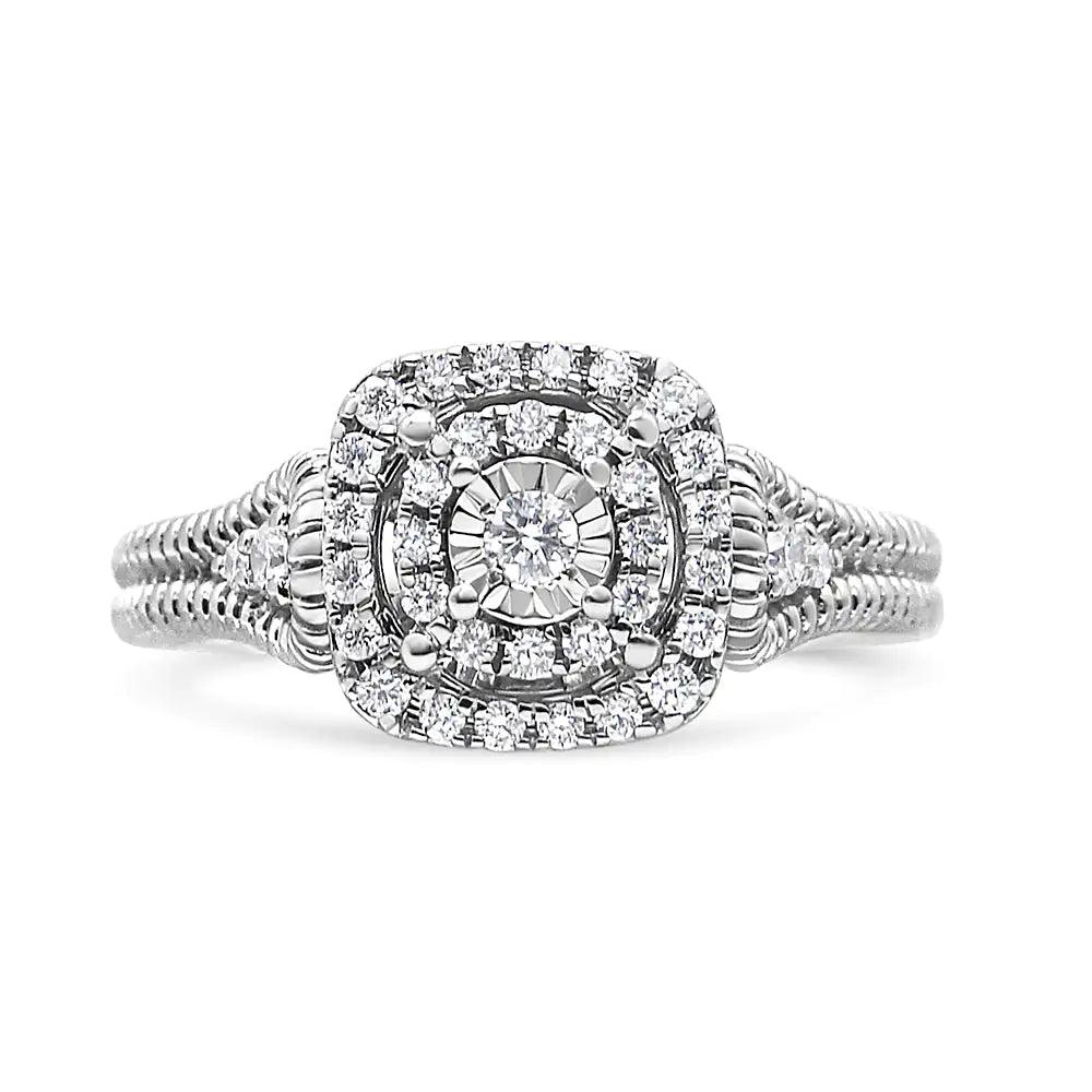 .925 Sterling Silver 1/3 Cttw Miracle Set Round-Cut Diamond Cocktail Ring (H-I Color, I1-I2 Clarity) - Evallys.com # #