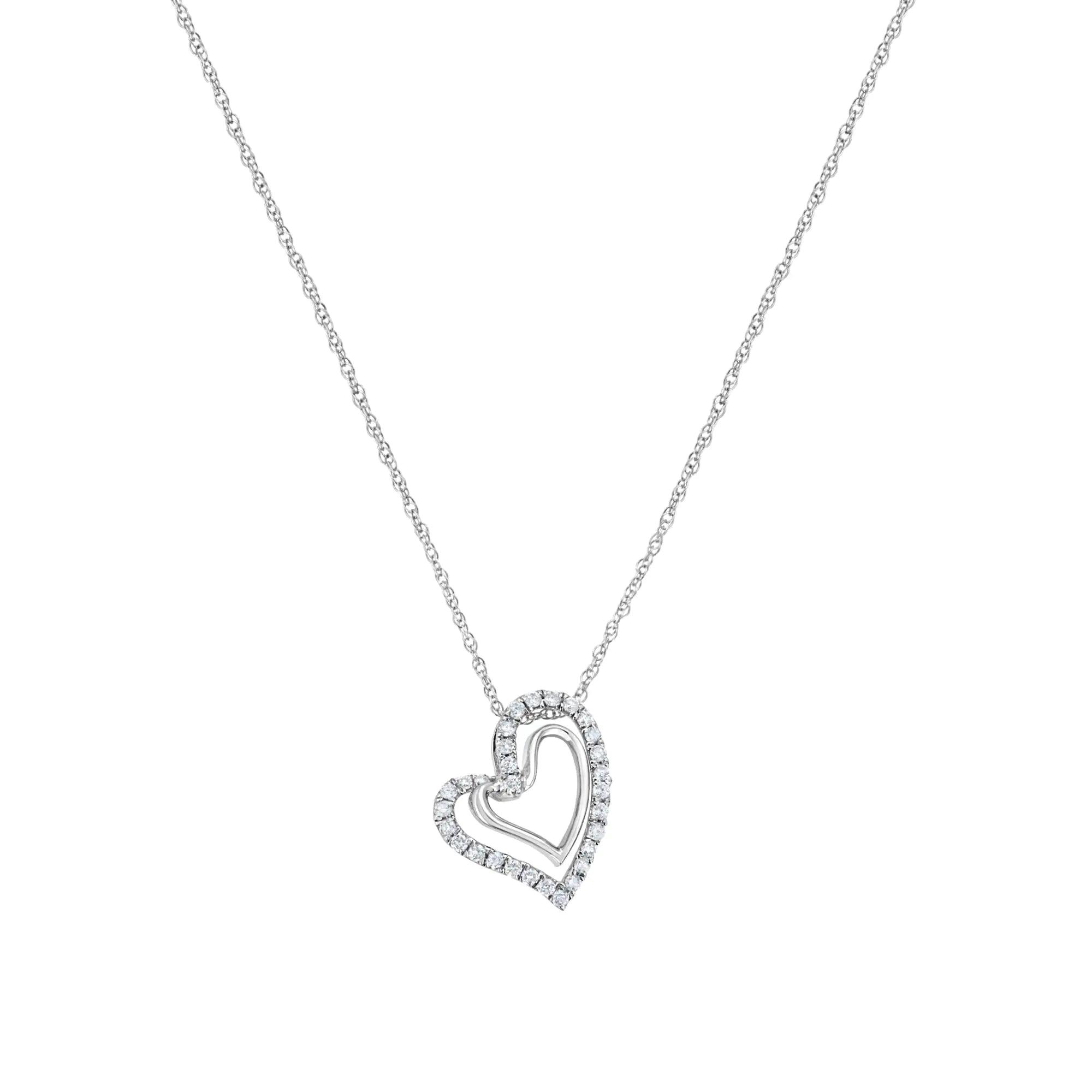 .925 Sterling Silver 1/2 cttw Lab Grown Diamond Double Heart Pendant Necklace (F-G Color, VS2-SI1 Clarity) - Evallys.com # #