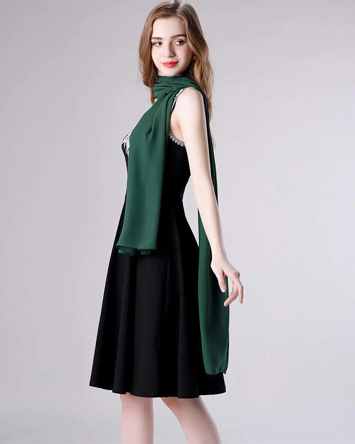 olyrjie Soft Chiffon Scarfs Shawls and Wraps for Evening Dresses Wedding Shawl Wraps Bridal Scarve for Women Dark Green One Size - Evallys.com # #