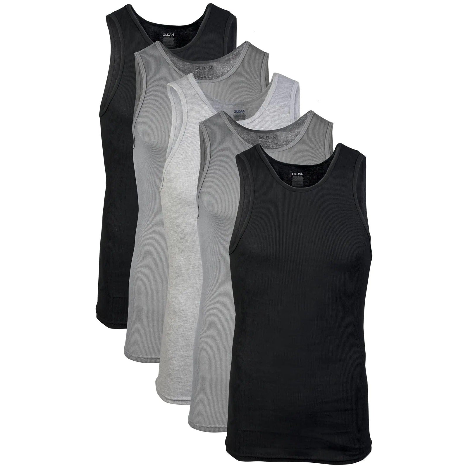 Gildan Men's A-Shirt Tanks, Multipack, Style G1104 5 Black/Sport Grey/Charcoal (5-pack) Large - Evallys.com # #