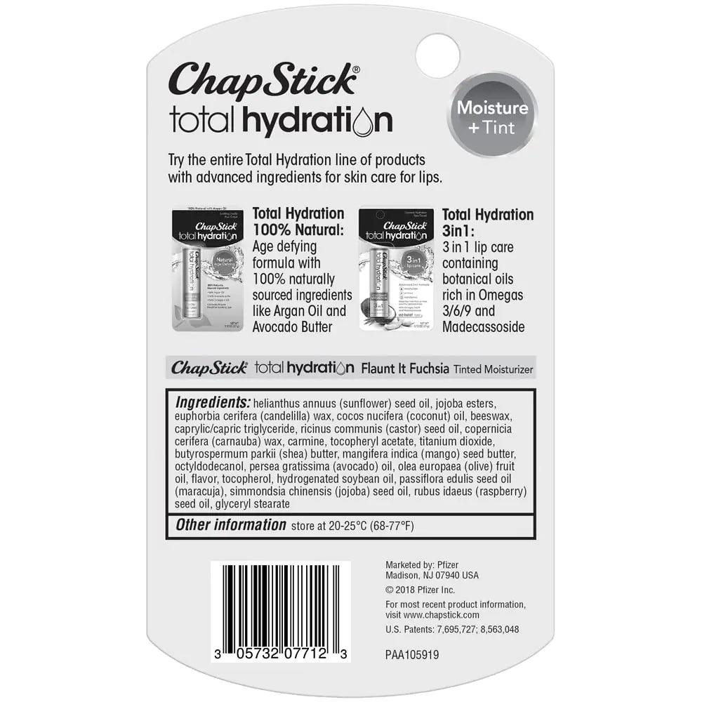 ChapStick Total Hydration Moisture + Tint Flaunt It Fuchsia Tinted Lip Balm Tube, Tinted Moisturizer - 0.12 Oz - Evallys.com # #