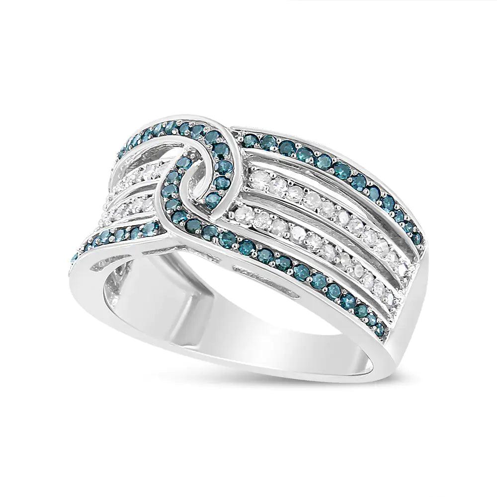 .925 Sterling Silver 1/2 Cttw White and Blue Color Treated Diamond Band Ring (H-I Color, I1-I2 Clarity) - Evallys.com # #