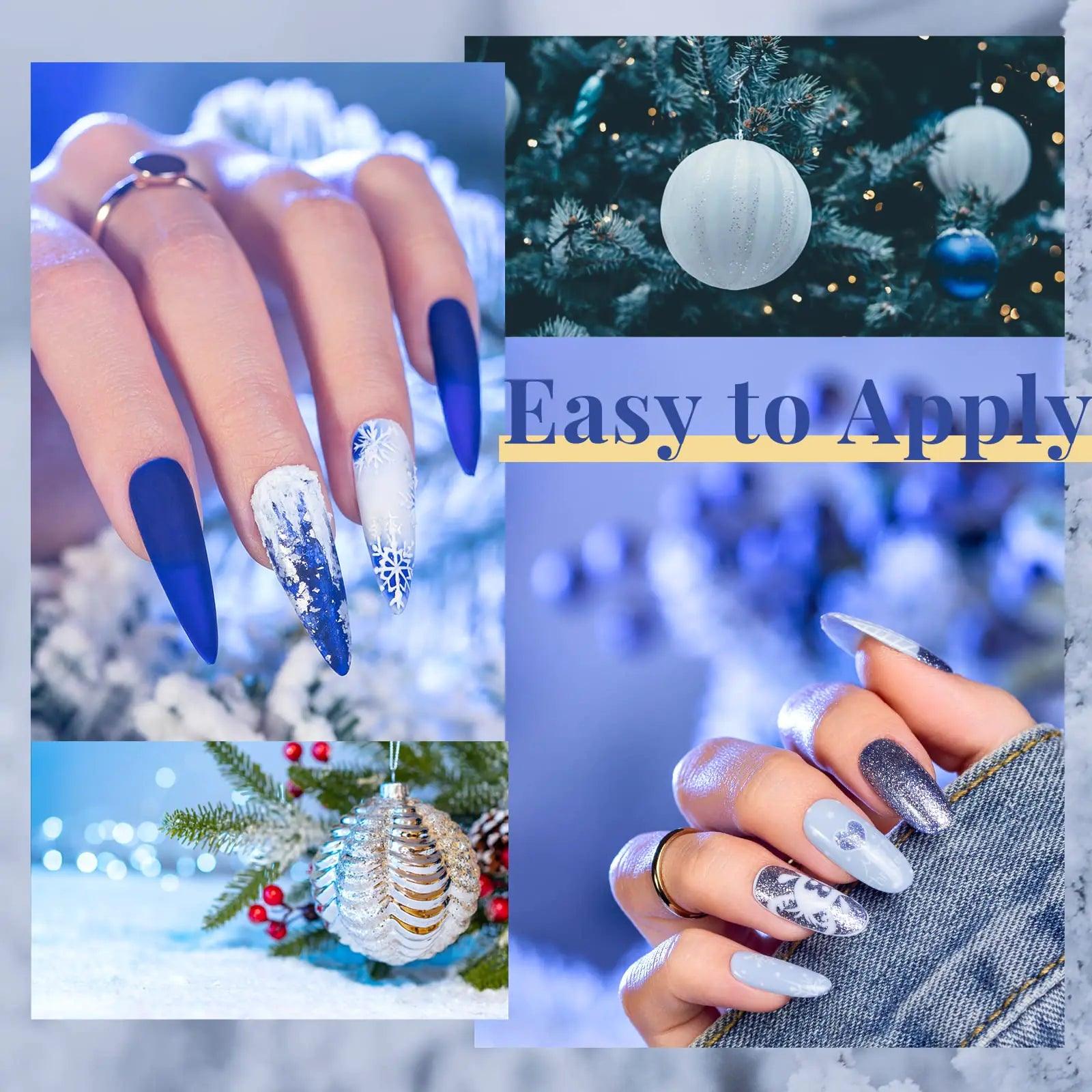 Beetles 6 Pcs Gel Nail Polish Set- 5 Colors Glitter White Blue Silver Gel Polish Kit with Strengthener Reinforcement Nail Sticker Snowflakes Soak off UV LED Lamp Winter Manicure Gifts for Girls 0-Sparkling Snow - Evallys.com # #