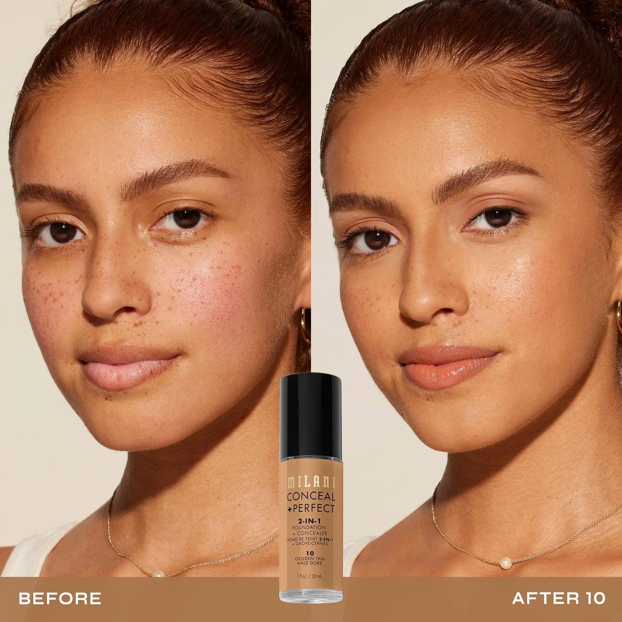 Milani Conceal + Perfect 2-in-1 Foundation + Concealer - Golden Tan (1 Fl. Oz.) Cruelty-Free Liquid Foundation - Cover Under-Eye Circles, Blemishes & Skin Discoloration for a Flawless Complexion 10-Golden Tan - Evallys.com # #