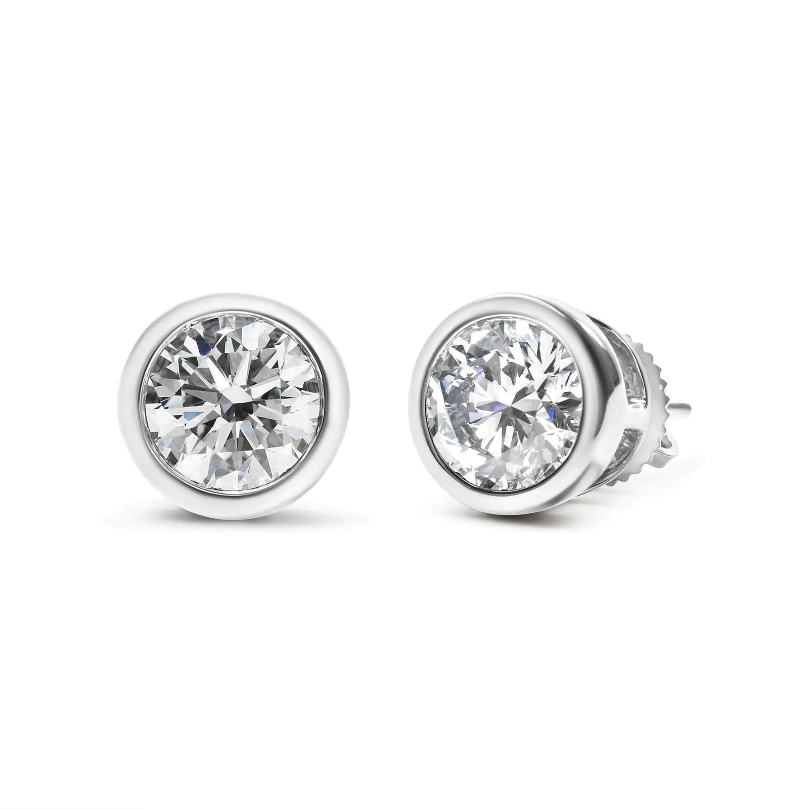 14K White Gold Lab Grown Diamond Screw-Back Classic Bezel Solitaire Stud Earrings (G-H Color, VS2-SI1 Clarity) - Evallys.com # #