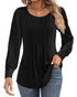 Ficerd Women's Puff Long Sleeve Tunic Tops Pleated Crew Neck Blouses Dressy Casual Loose Fit Fall and Winter Shirts Pink Floral Large - Evallys.com
