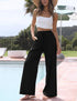 Faleave Women's Cotton Linen Summer Palazzo Pants Flowy Wide Leg Beach Trousers with Pockets Medium Black - Evallys.com # #