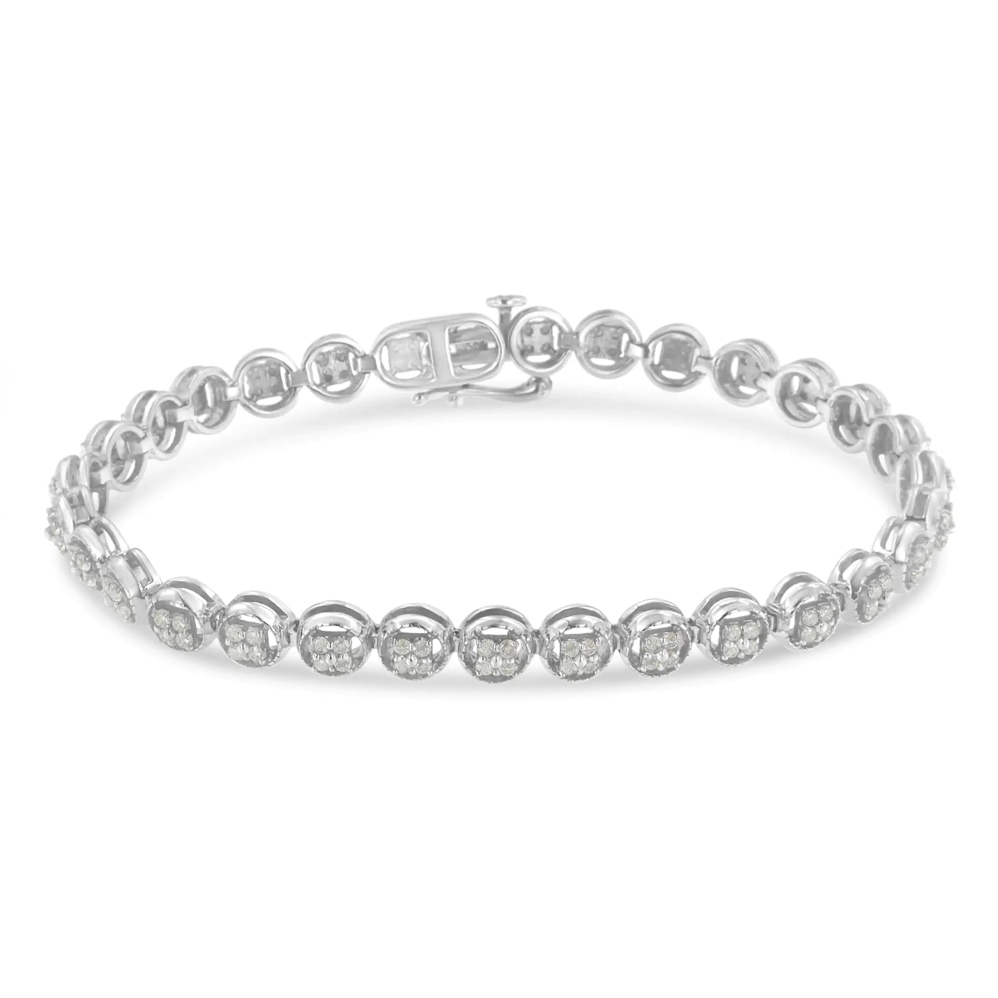 .925 Sterling Silver 1-1/3 Cttw Diamond 7" Open Circle Wheel Link Tennis Bracelet (I-J Color, I2-I3 Clarity) - Evallys.com # #