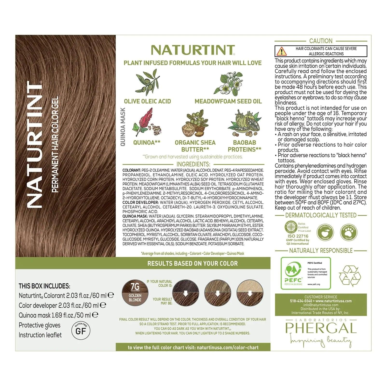 Naturtint Permanent Hair Color 7G Golden Blonde (Pack of 1), Ammonia Free, Vegan, Cruelty Free, up to 100% Gray Coverage, Long Lasting Results - Evallys.com # #