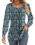 Ficerd Women's Puff Long Sleeve Tunic Tops Pleated Crew Neck Blouses Dressy Casual Loose Fit Fall and Winter Shirts Pink Floral Large - Evallys.com