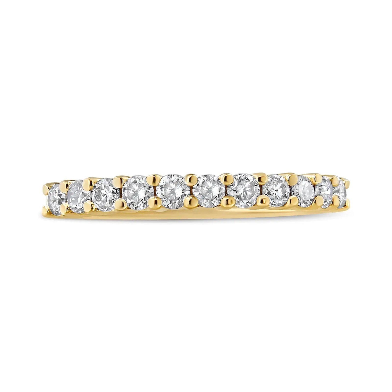 14K Yellow Gold Plated .925 Sterling Silver 1/2 cttw Shared Prong Set Brilliant Round-Cut Diamond 11 Stone Band Ring (I-J Color, I1-I2 Clarity) - Evallys.com # #