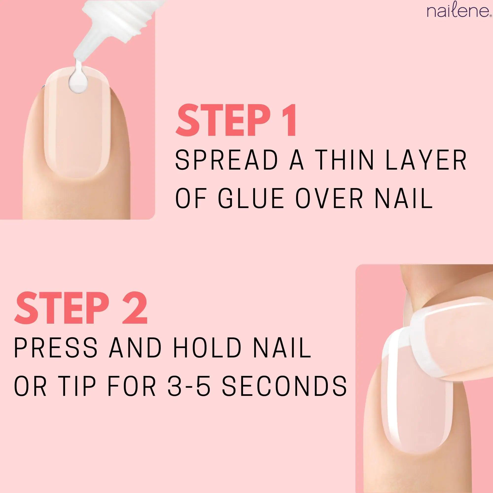 Nailene Perfect Bond Nail Glue - Durable, Easy to Apply False Nail Glue – Repairs Natural Nails – Quick-Drying Nail Adhesive Lasts Up to 7 Days - Pink Tint - 2 g/0.07 oz - 2 Pack - Evallys.com # #