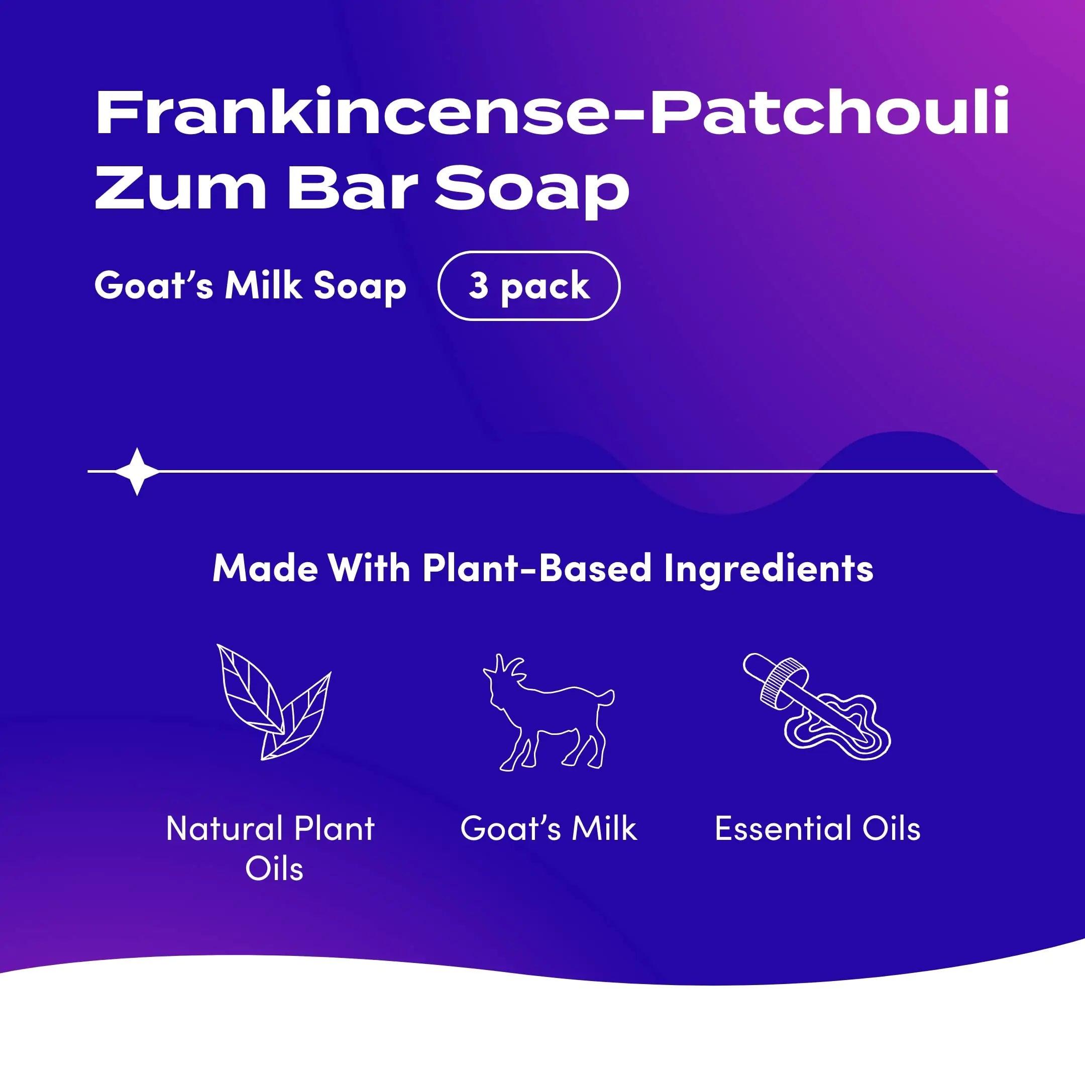 Zum Bar Goat's Milk Soap - Earth and Sea Blends - Frankincense and Myrrh, Sea Salt, Patchouli-Orange, Cedar - 3 oz (4 Pack) Frankincense Myrrh Sea Salt Patchouli-Orange Cedar 3 Ounce (Pack of 4) - Evallys.com # #