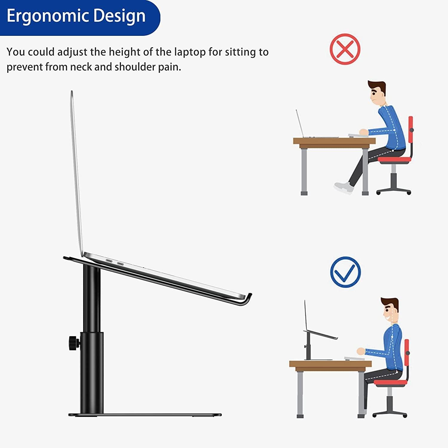 BESIGN Aluminum Laptop Stand, Ergonomic Adjustable Notebook Stand, Riser Holder Computer Stand Compatible with Air, Pro, Dell, HP, Lenovo More 10-15.6" Laptops (Black) - Evallys.com # #