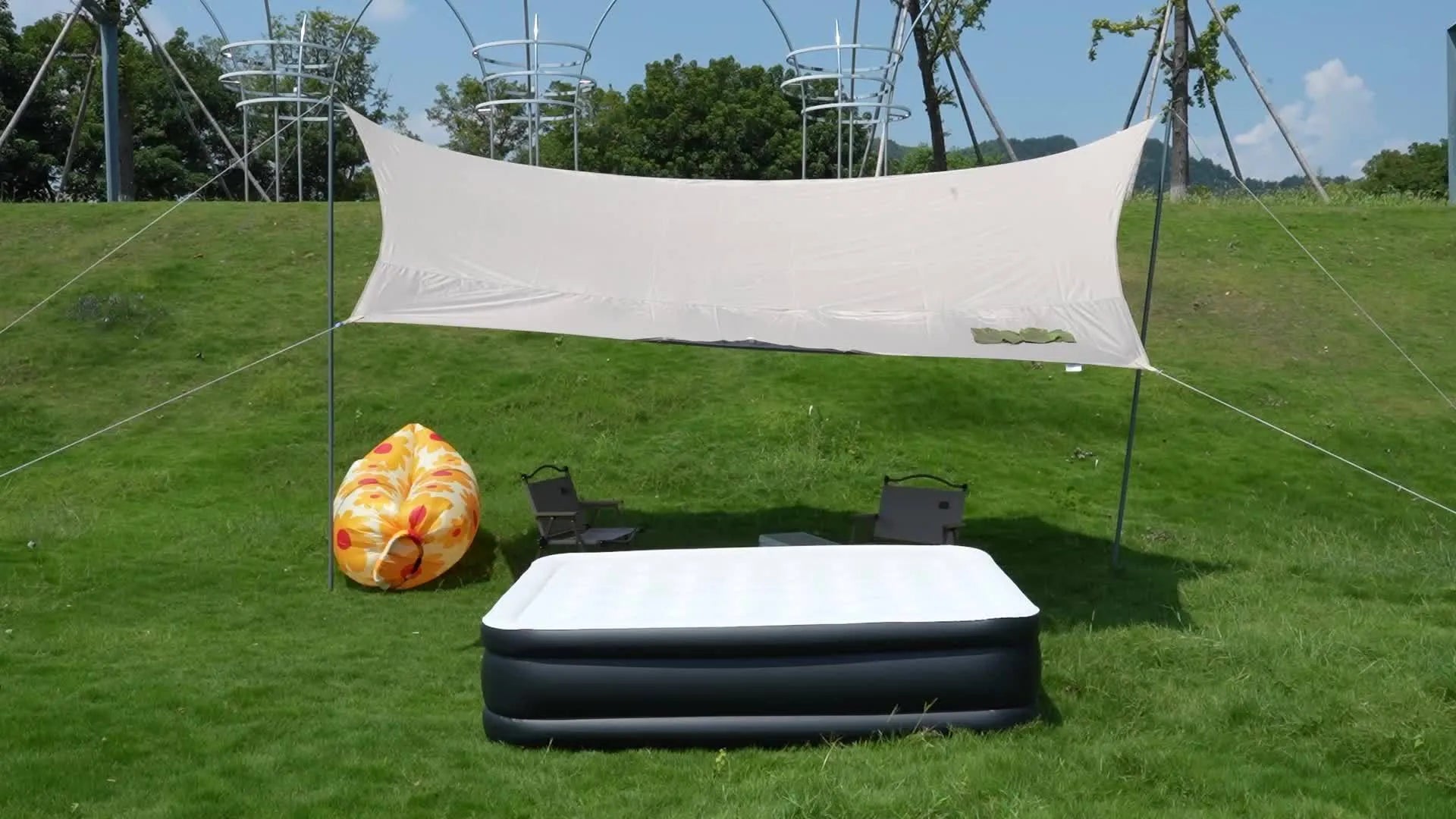 Experience Outdoor Adventures with our Tough, Anti- deformation Premium Camping Air Mattress- Includes Soft Flocking Top for Comfort and Dryness, Enhanced with Honeycomb Columns, PVC, and a High Capacity Pump for Easy Inflati - Evallys.com