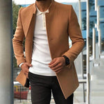 Men's Slim Coat Fashion Single-breasted Solid Color Business Jackets Fall And Winter Tops Outwear Clothing - Evallys.com # #