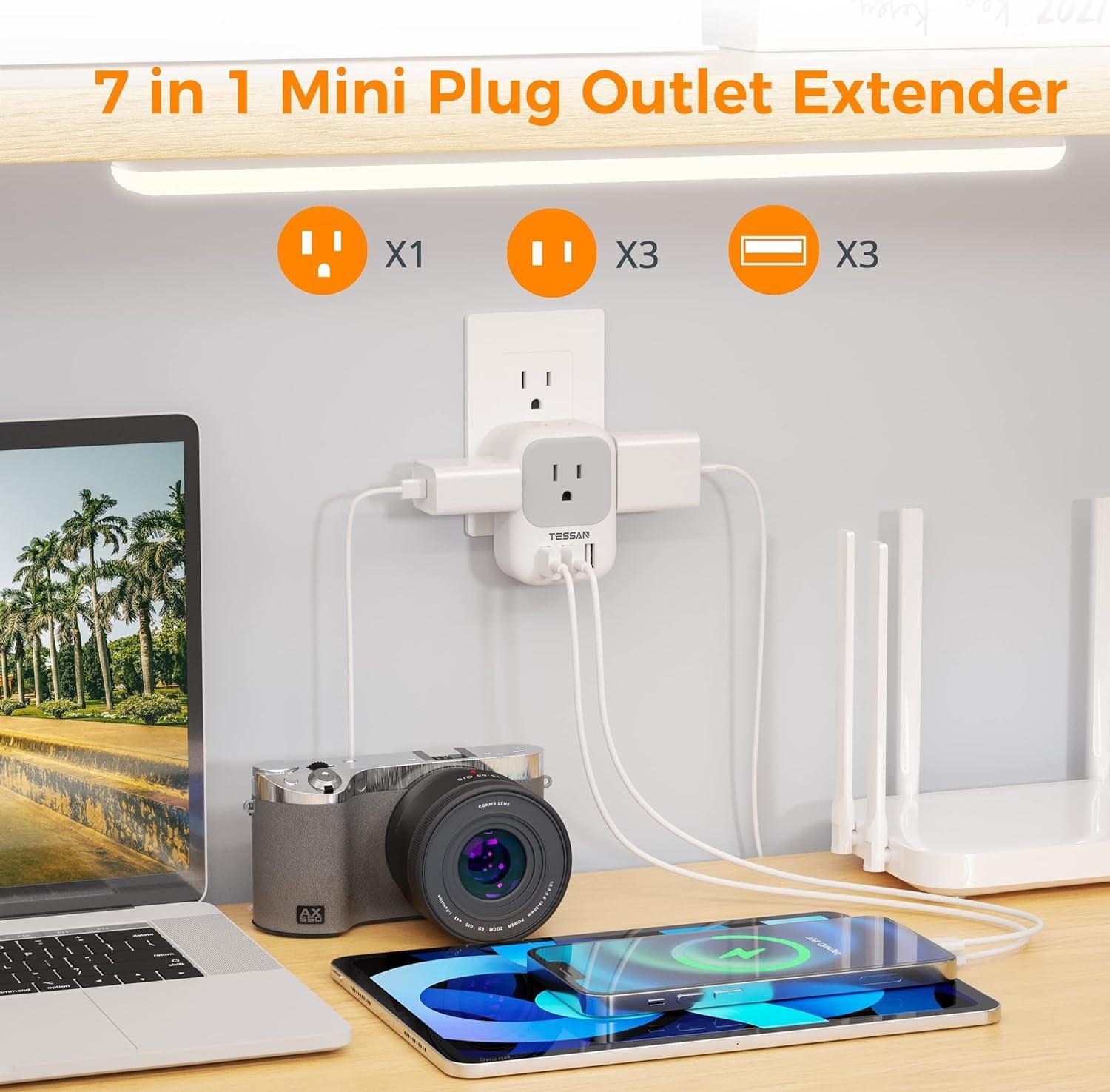 USB Charger Block, TESSAN USB Plug Adapter with Electrical 4 Box Splitter 3 USB Wall Charger Ports, Multi Plug Outlet Extender Charging for Cruise, Travel, Office, Dorm Essentials - Evallys.com # #